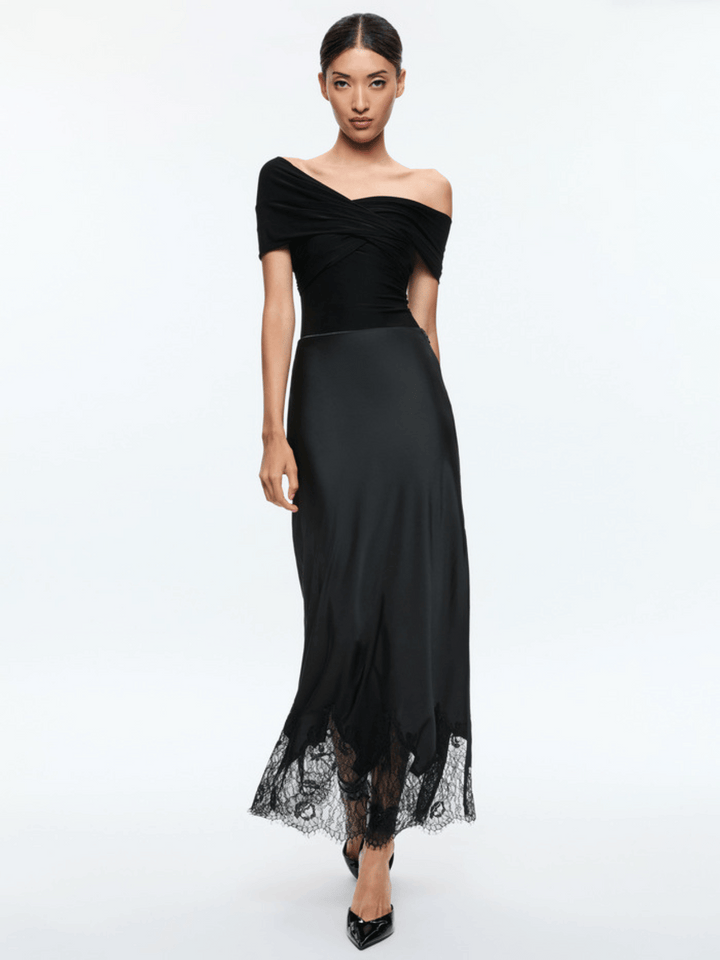 MAEVE MIDI SLIP SKIRT WITH LACE TRIM