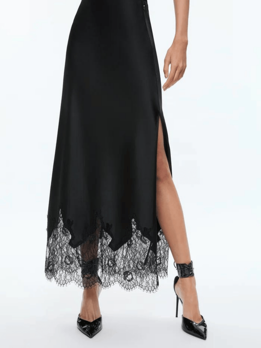 MAEVE MIDI SLIP SKIRT WITH LACE TRIM