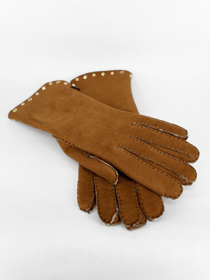 Leather Gloves with Studs Tan