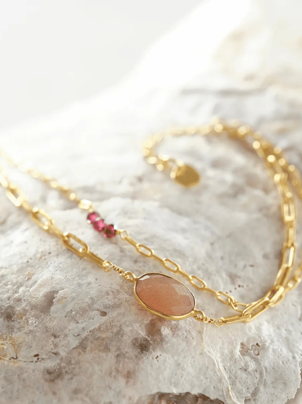 Affinity Peach Moonstone Garnet Bracelet