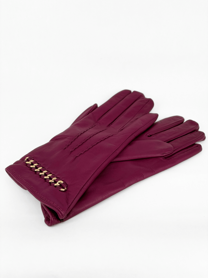 Leather Gloves with Chain Raspberry