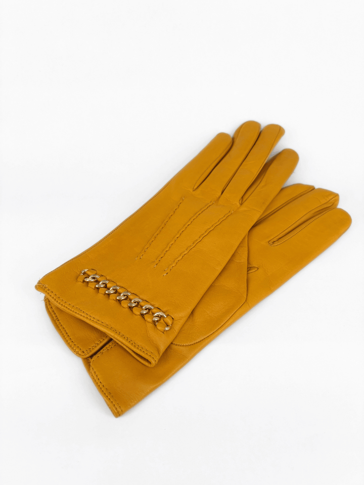 Leather Gloves with Chain Mustard