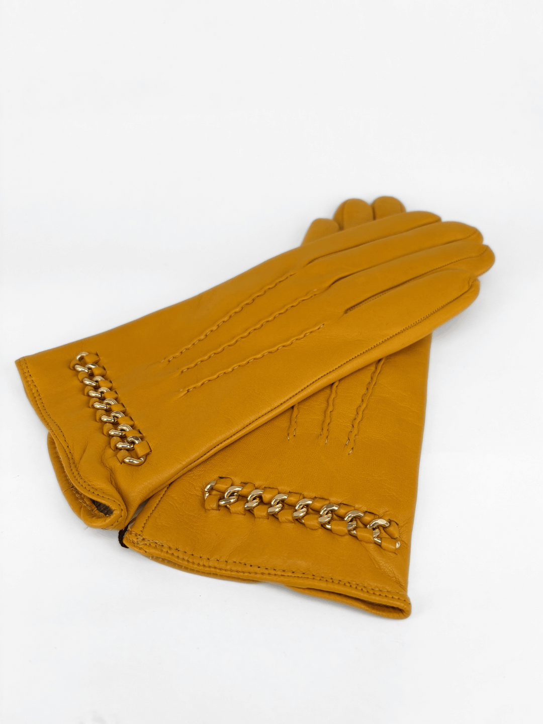 Leather Gloves with Chain Mustard