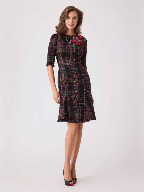 Kleid Tweed mit Blumenapplikation