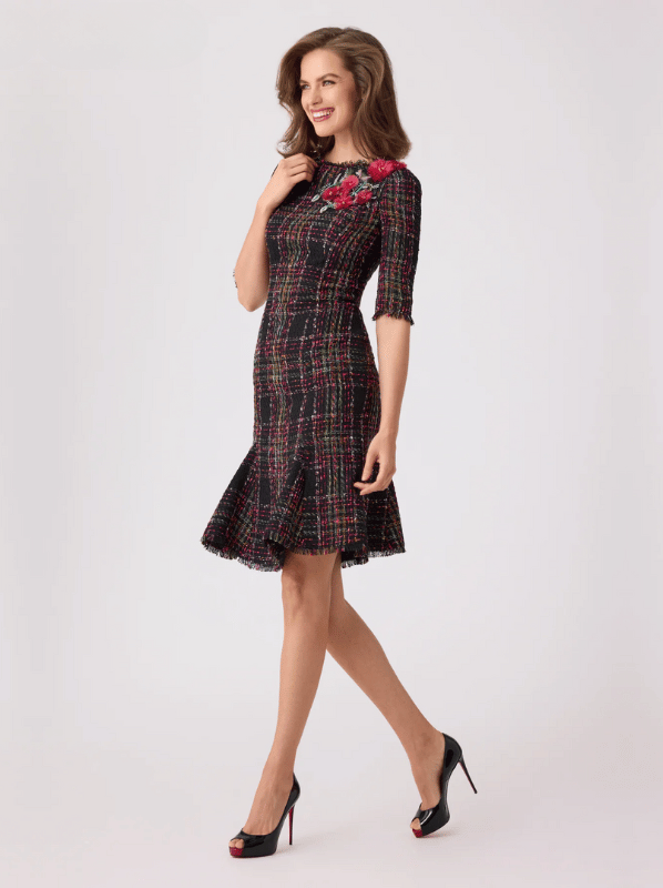 Kleid Tweed mit Blumenapplikation