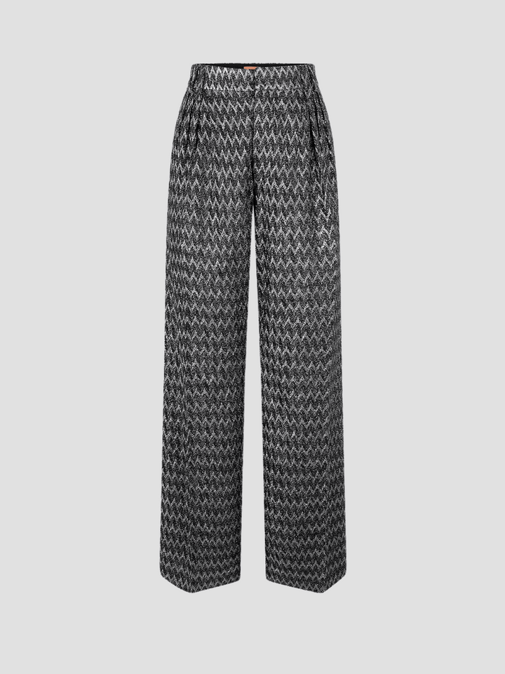 Trousers with jagged pattern and lurex threads 