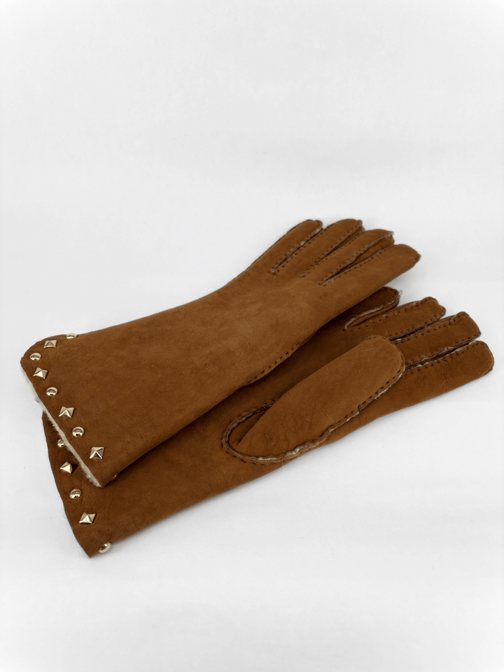 Leather Gloves with Studs Tan