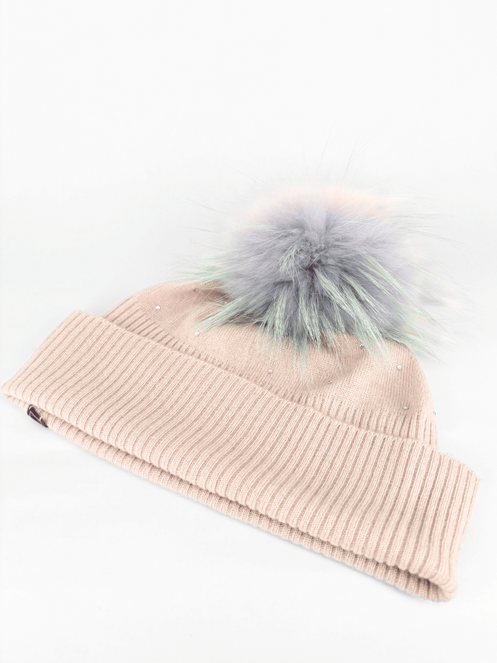 cashmere hat with fur pompom