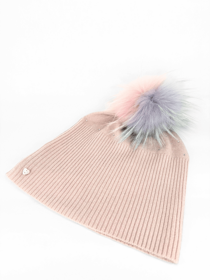 cashmere hat with fur pompom