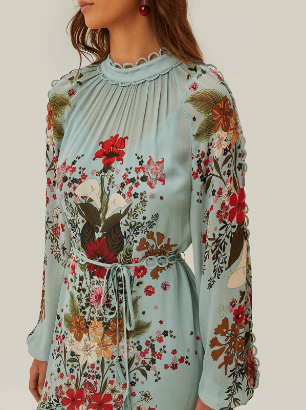 Beauty Bouquet Blue Long Sleeve Maxikleid