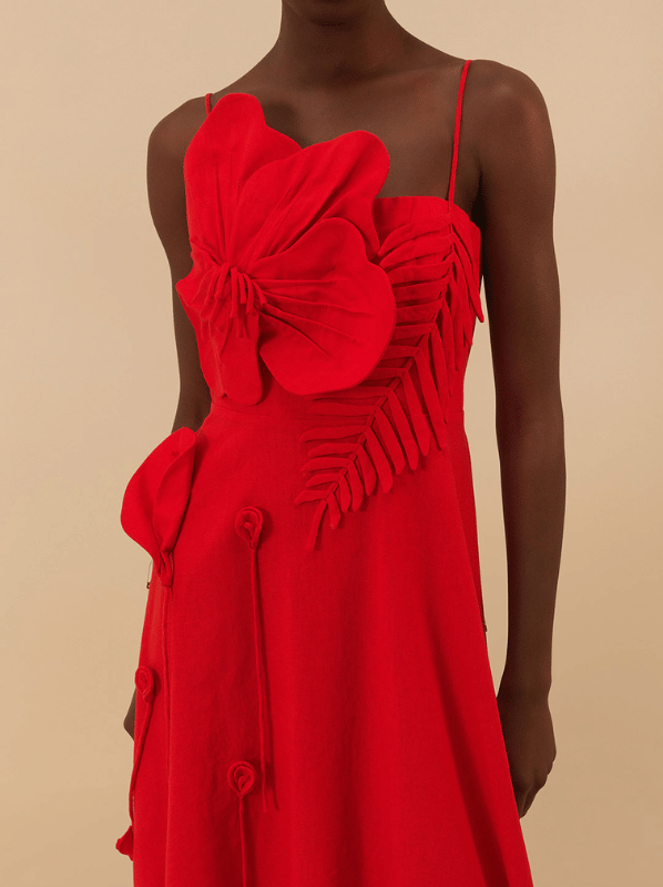 Red Garden midi dress