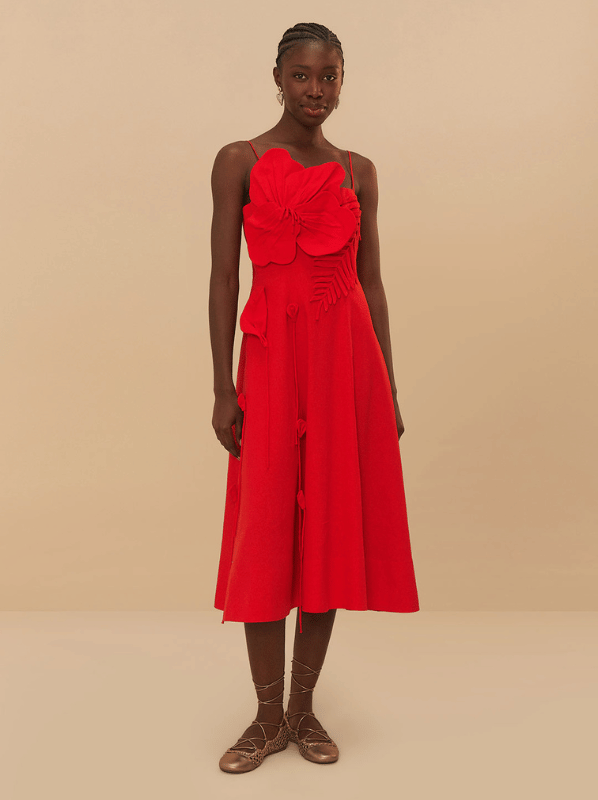 Red Garden midi dress