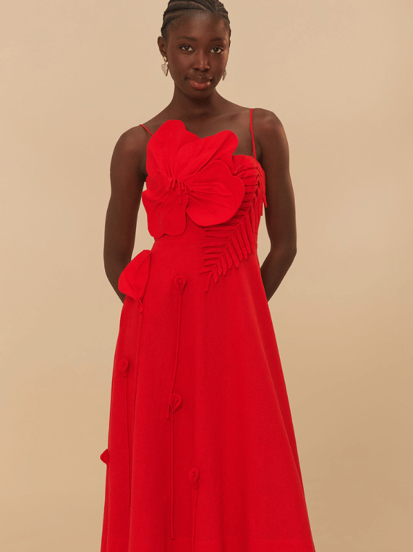 Red Garden midi dress