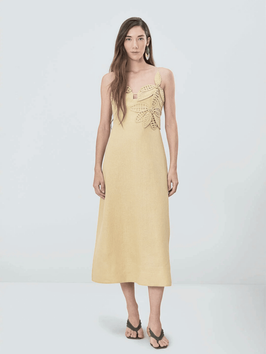 Sand Flowered Bust Midi Dress