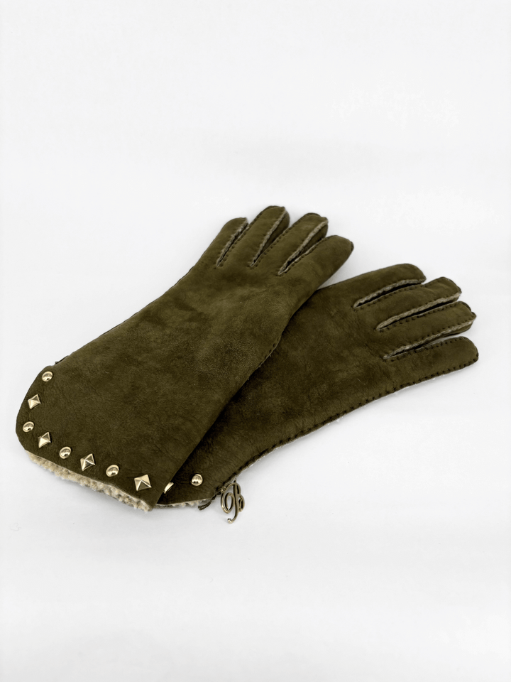 Leather Gloves with Studs Green